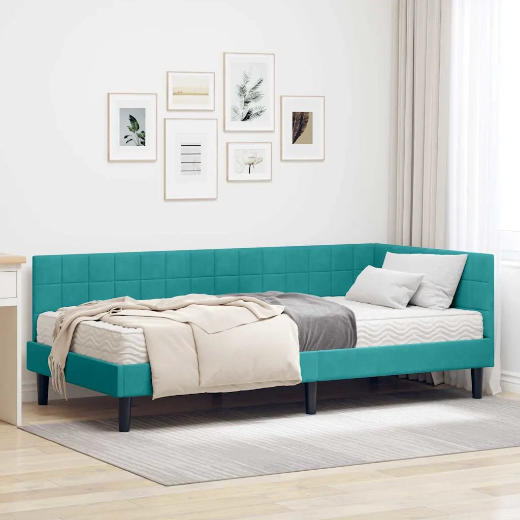 Struttura Letto Angolare con Materasso 2 pz-Giroletto con materasso Turchese Velluto 656995