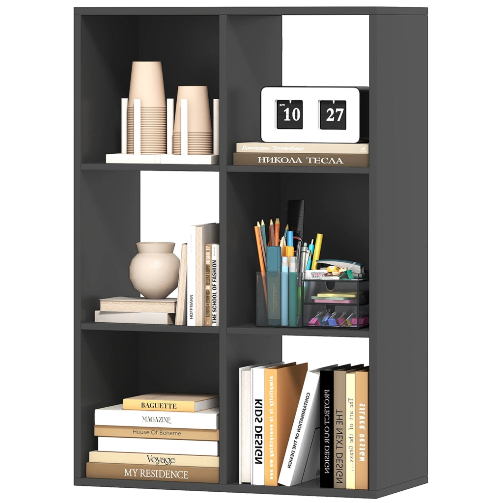 Libreria Cubi 6 Ripiani Portaoggetti ¨C zephmum ¨C Legno 61.5x29.5x91.5 cm Nero