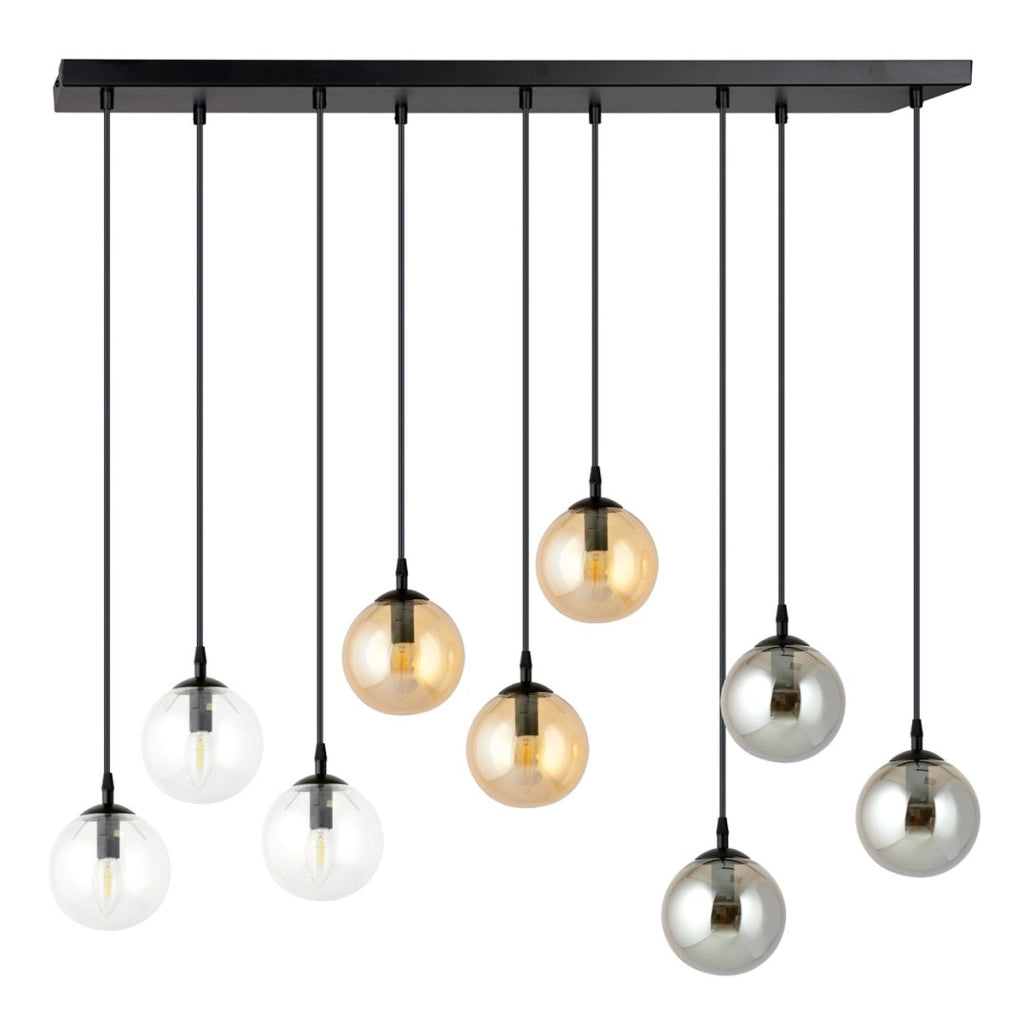 Lampada a sospensione Cosmo in acciaio nero con diffusori in vetro