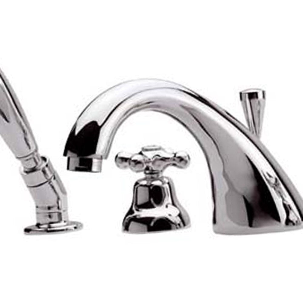 Rubinetto tradizionale bordo vasca con bocca pesante fusa e doccetta in ottone - serie liberty