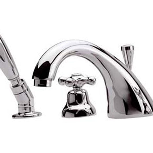 Rubinetto tradizionale bordo vasca con bocca pesante fusa e doccetta in ottone - serie liberty