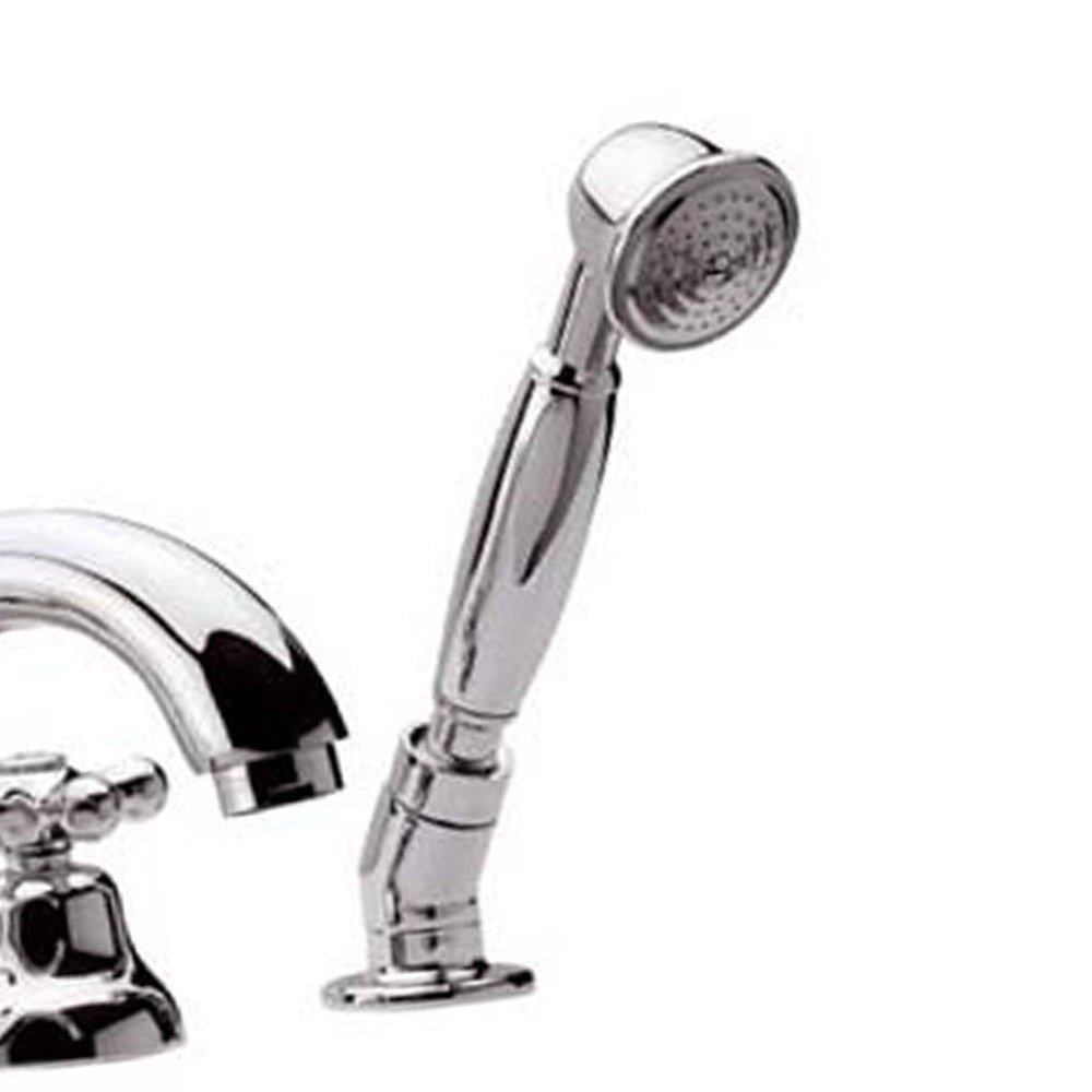 Rubinetto tradizionale bordo vasca con bocca pesante fusa e doccetta in ottone - serie liberty