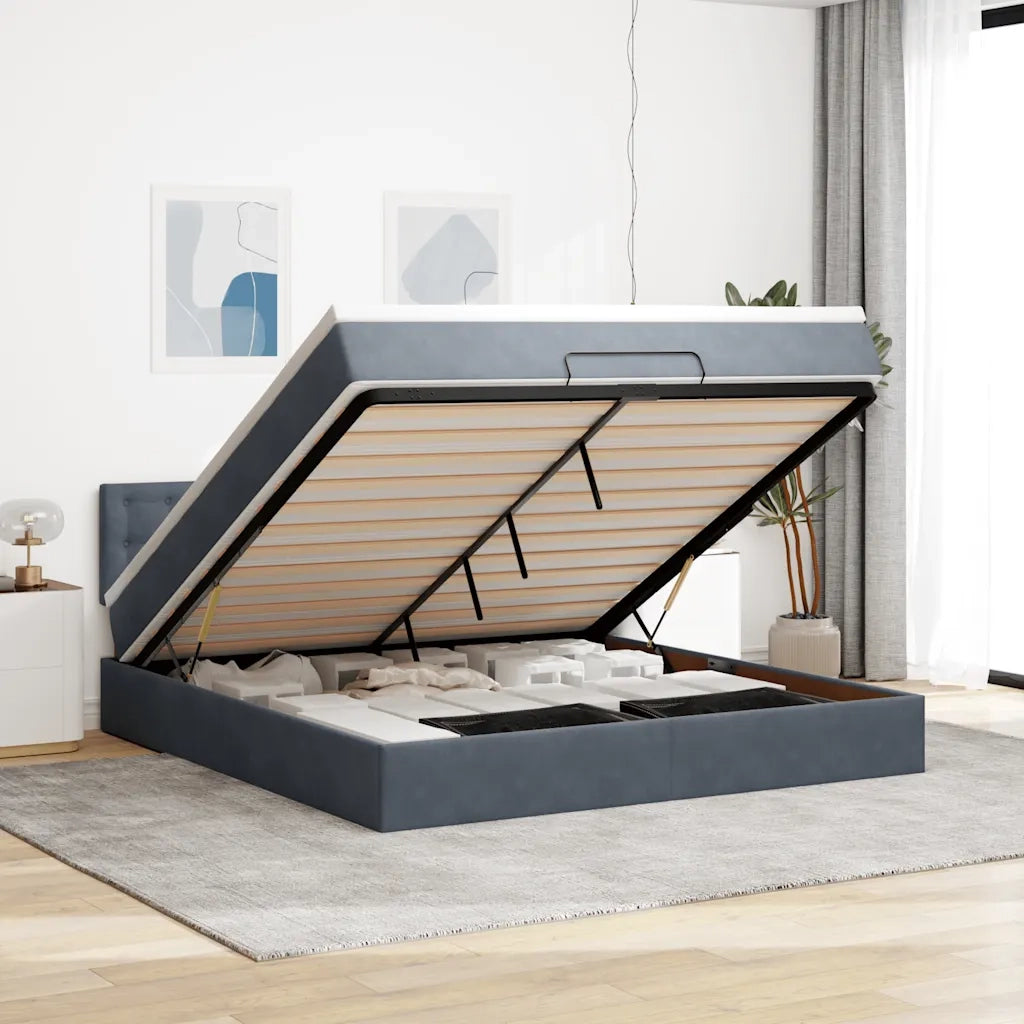 Struttura Letto Pouf con Materasso 160x200 cm in Velluto