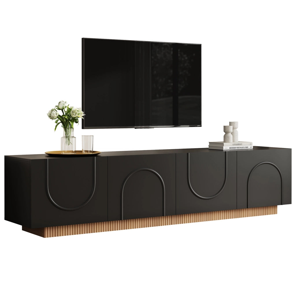Mobile TV moderno con 4 ante; 170 x 38 x 42 cm; in MDF e truciolare; nero