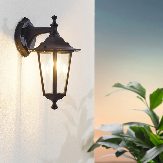 Applique Esterno Verso Basso Classica Laterna 4 Alluminio Nero 1 Luce E27