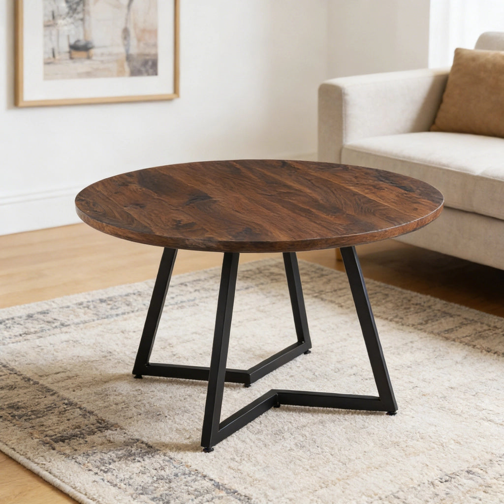 Tavolo da pranzo in MDF e metallo con struttura stabile per sala da pranzo, noce, 123.5 × 67.5 × 20.0 cm