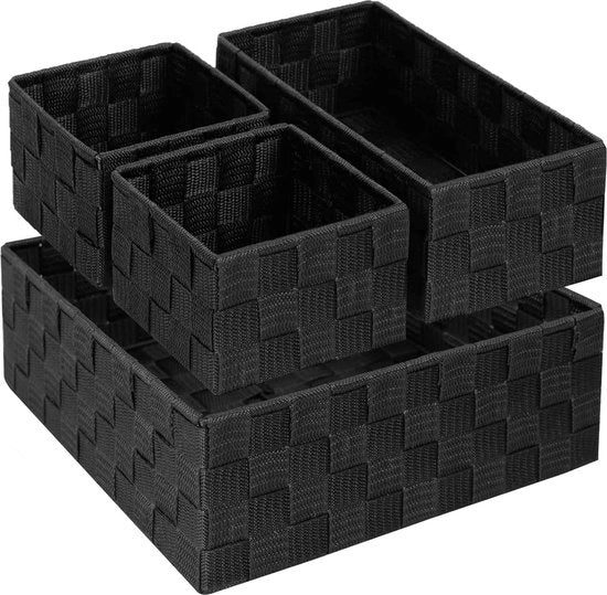 Organizzatore di archiviazione per pannelli, organizzatore di cassetto per la stanza da bagno, ripostiglio distributore con struttura metallica duratura per armadi, set da 4, nero.