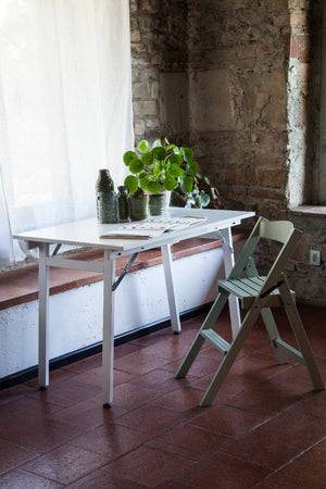 Tavolo Pieghevole Salvaspazio 80x80x74,5-76 cm Party in Legno e Laminato Bianco