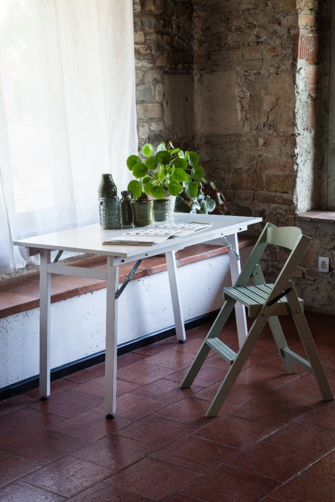 Tavolo Pieghevole Salvaspazio 70x100x71,5-75,5 cm Party in Legno e Laminato Bianco
