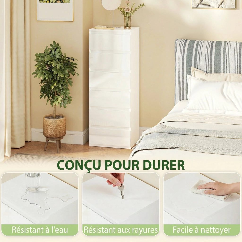 Cassettiera 6 cassetti lucido senza maniglie ¨C zephmum ¨C bianco 40x35x109