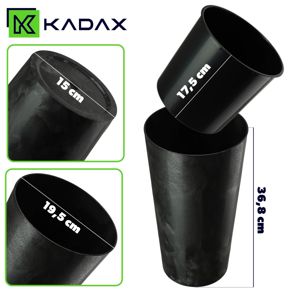 Vaso da fiori KADAX 36 cm con coperchio e inserto, vaso da fiori in plastica nero