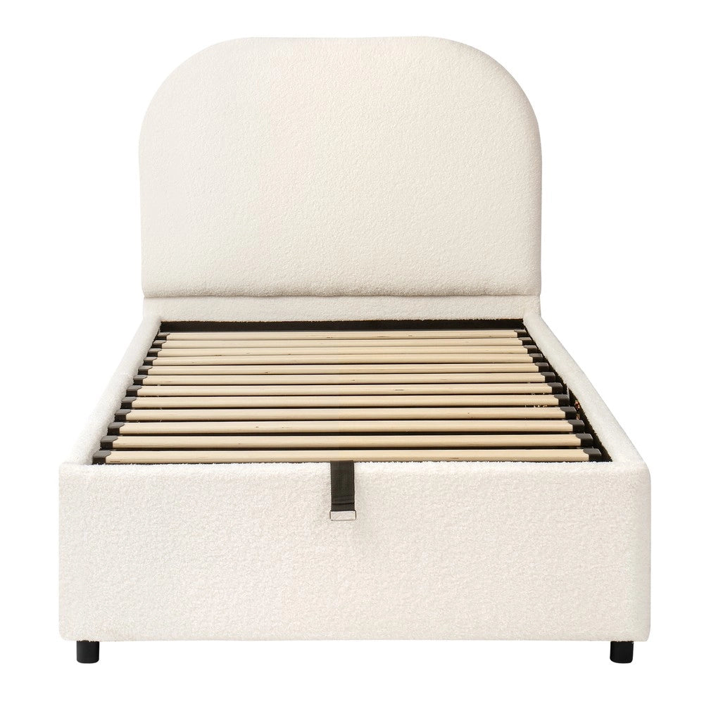 Letto Singolo Imbottito Contenitore con Testiera 90x200 ¨C Xylo ¨C Beige Boucl¨¦