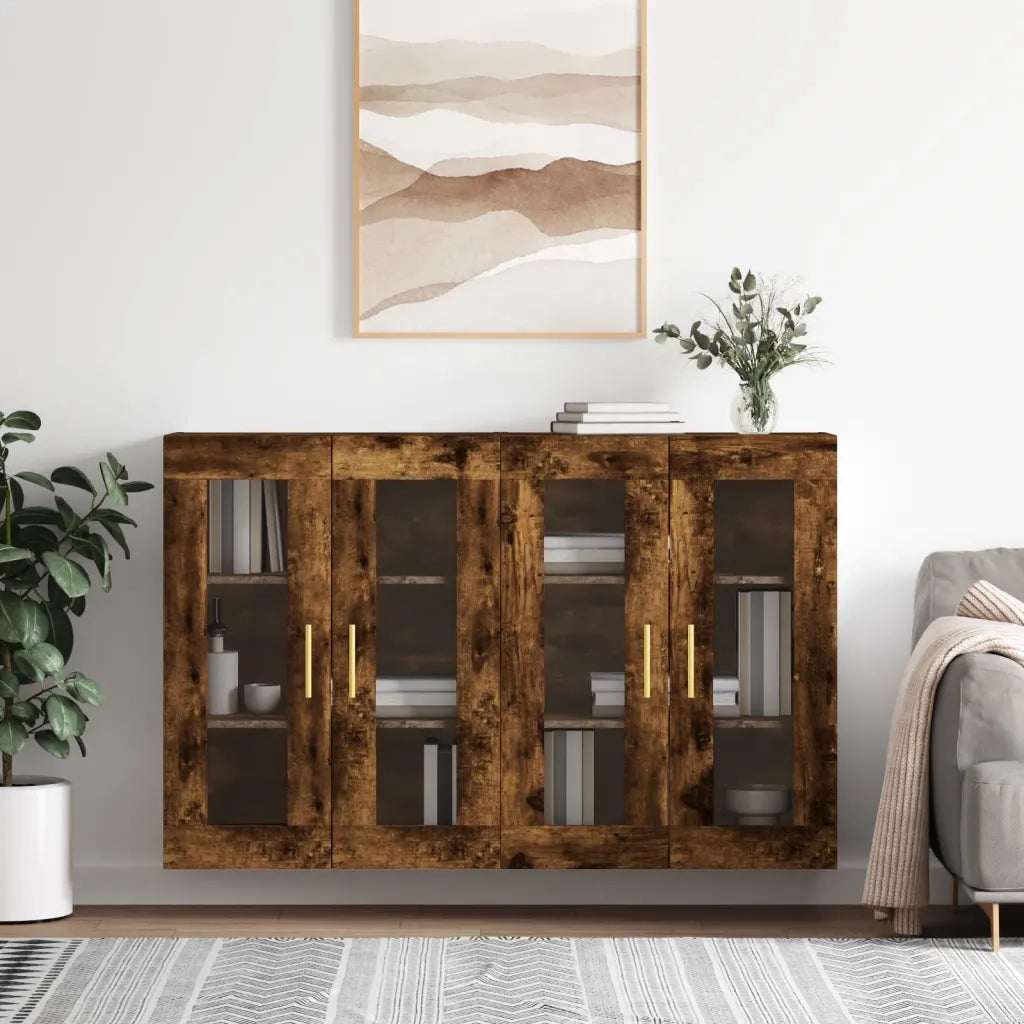 Armadietti a Parete 2 pz Rovere Fumo in Legno Multistrato 3197934