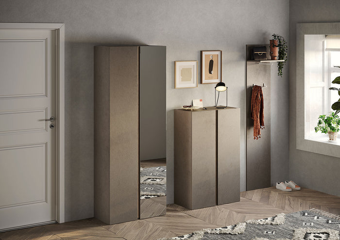 Armadio Guardaroba con Anta a Specchio e Ripiani 70x35x185 cm Frame Bronzo e Mercure