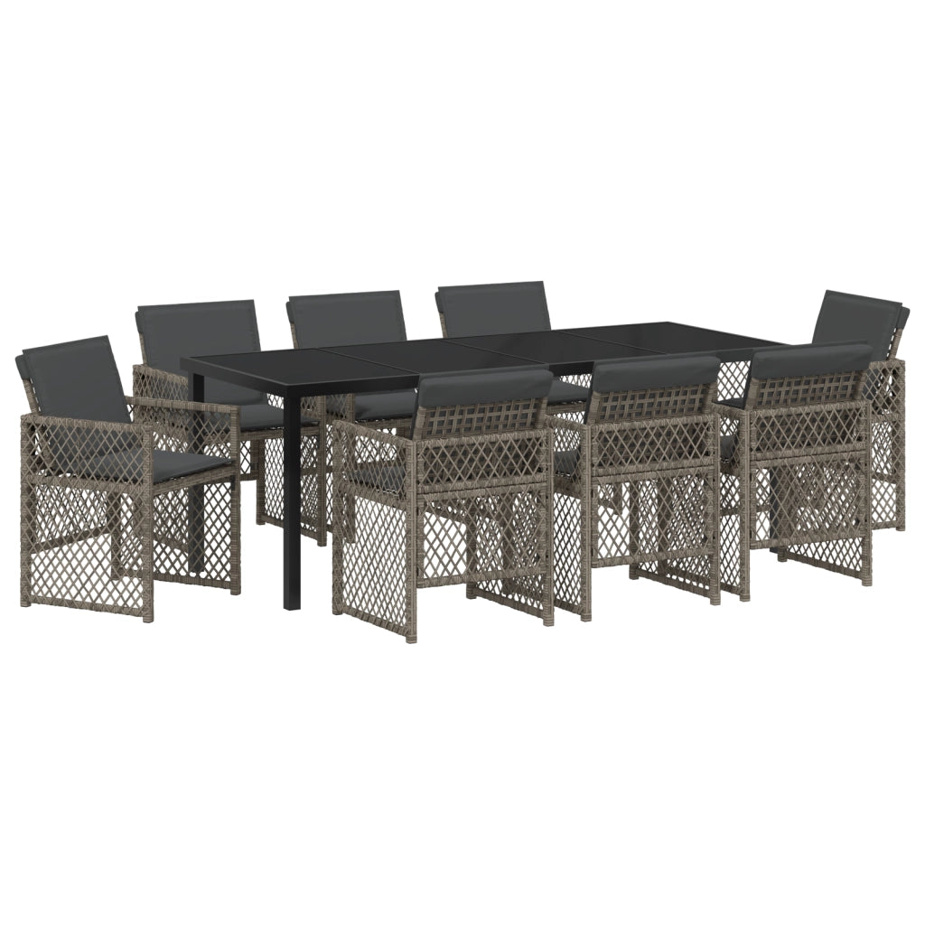 Set da pranzo da giardino  9 pezzi con cuscini grigio rattan