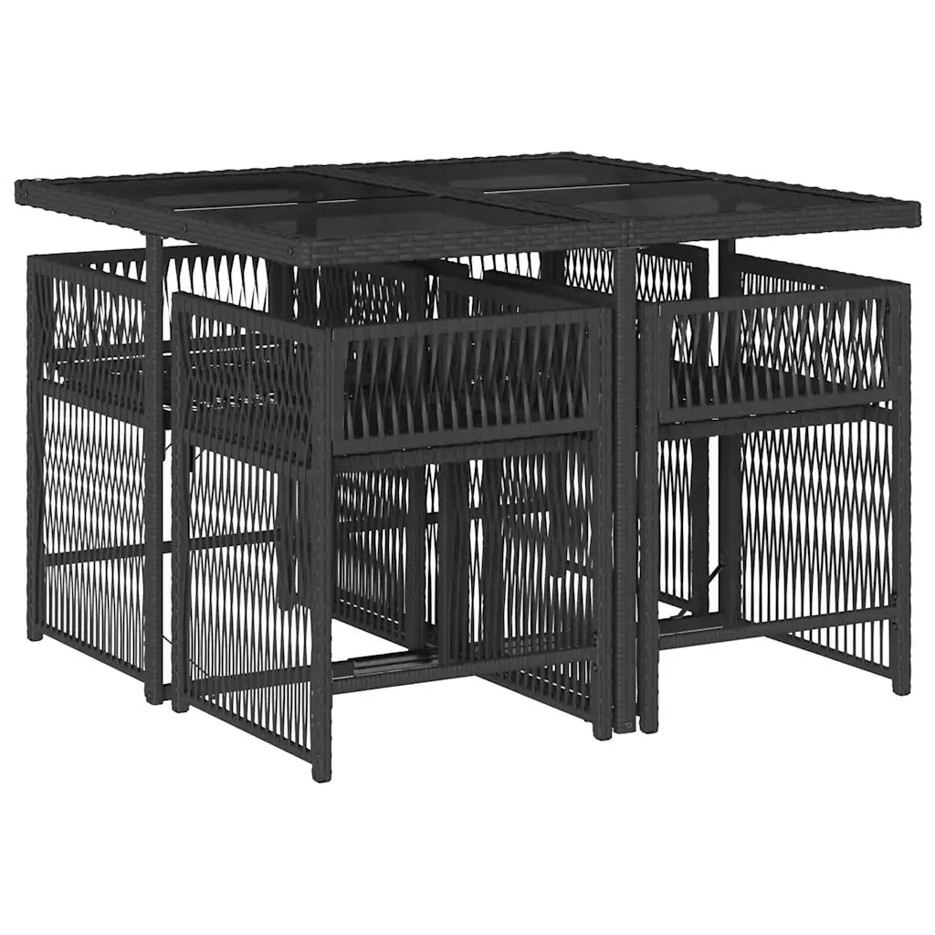 Set da Pranzo da Giardino 5 pz | Set Salotto da Giardino Nero con Cuscini in Polyrattan