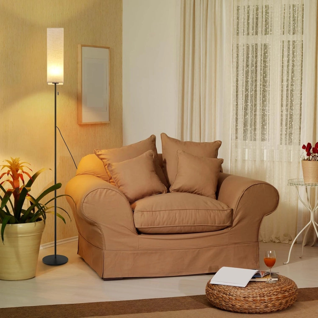 ZMH Lampada da terra LED retrò paralume tessuto dimmerabile interruttore cavo per soggiorno