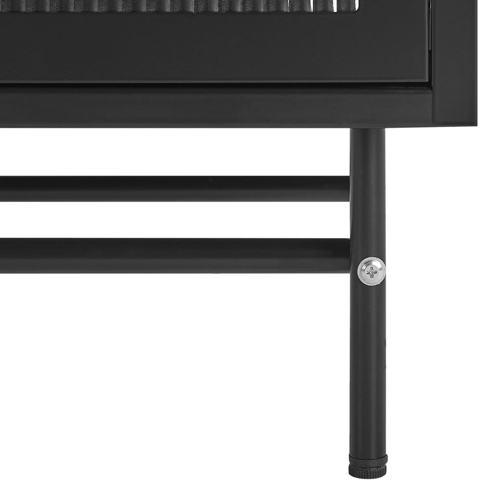 Credenza a 3 ante in metallo nero e vetro con ripiani 115 x 35