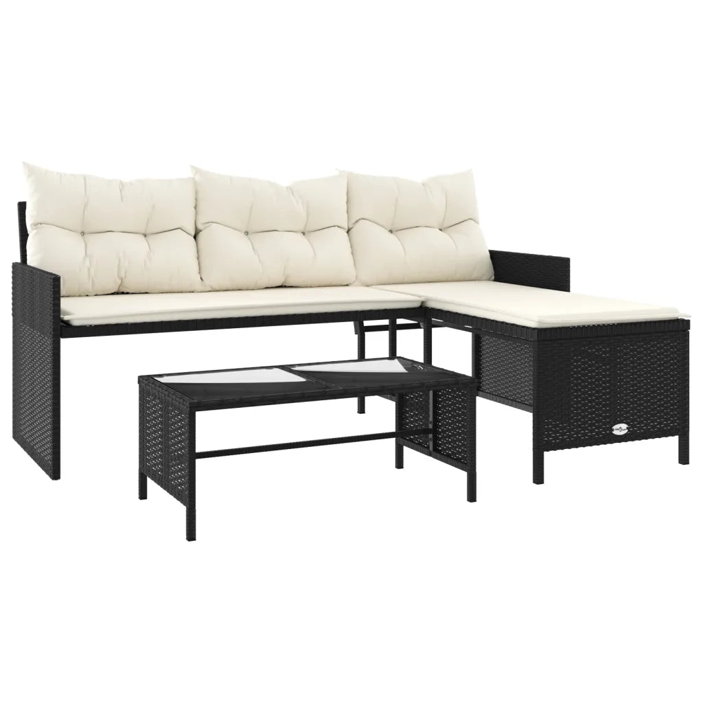 Divano da Giardino con Tavolo e Cuscini a L Nero in Polyrattancod mxl 89493