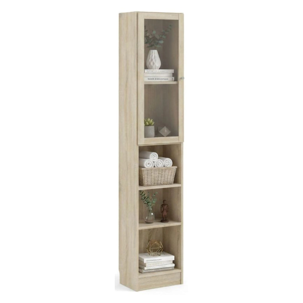 Libreria Greg, Scaffale da ufficio, Mobile portalibri, Biblioteca, 41x28 h203 cm, Quercia