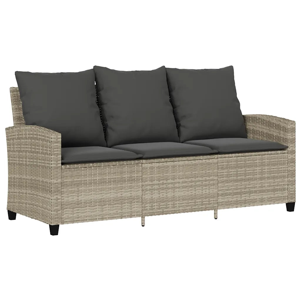 Divano 3 Posti con Cuscini e Tavolo Grigio Chiaro Polyrattan 4103859