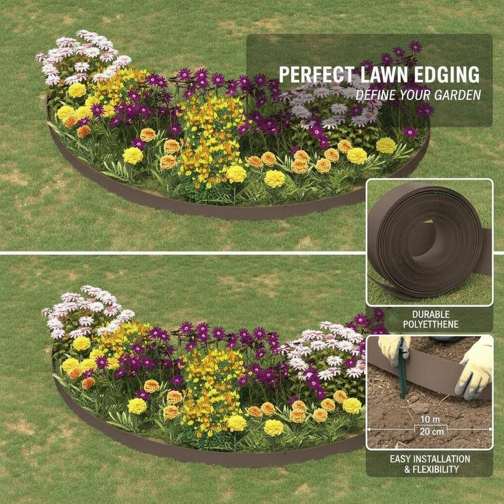 Brown Lawn Edging, 10 M X 20 Cm, Polyethylene