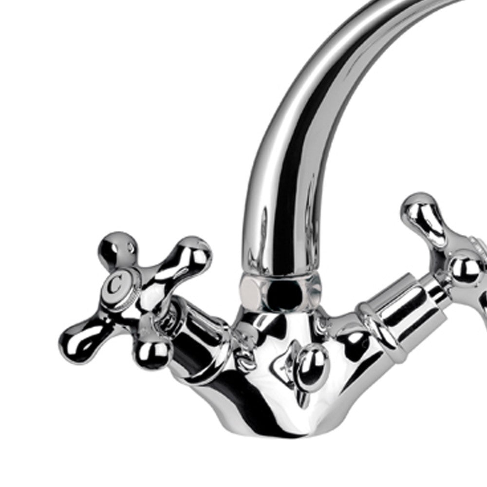 Rubinetto lavabo stile classico liberty con bocca pesante e scarico