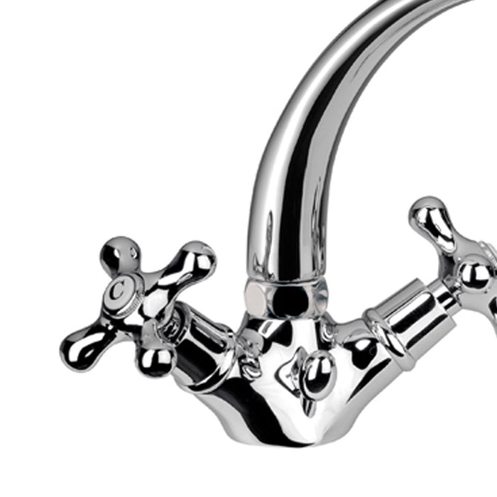 Rubinetto lavabo stile classico liberty con bocca pesante e scarico