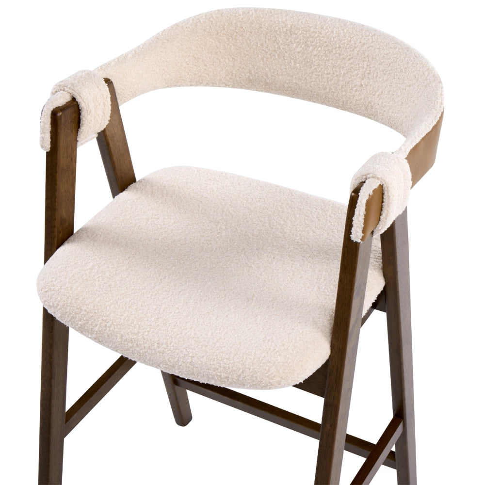Set di 2 sedie da pranzo in legno scuro e compensato beige in tessuto boucle di poliestere Gambe in legno di gomma Stile tradizionale retrò
