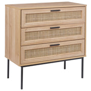 Cassettiera in rattan con tre cassetti con frontale in vimini legno chiaro stile moderno e classico