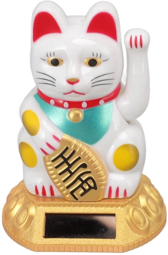 Decorazione Feng Shui con Energia Solare - 3,15 Pollici - Gatto Fortunato - Bianco - Ideale per Case, Ristoranti e Uffici