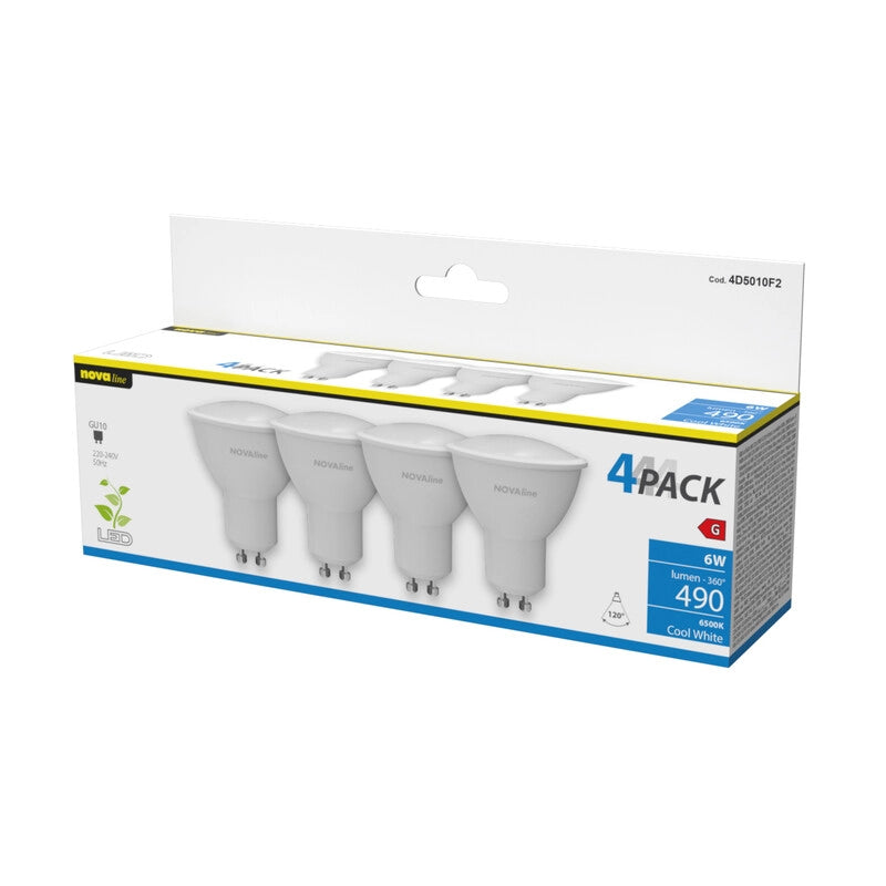 NOVA LAMPADA LED SPOT GU10 6W 490LM 6500K PZ.4- 1,0 confezione