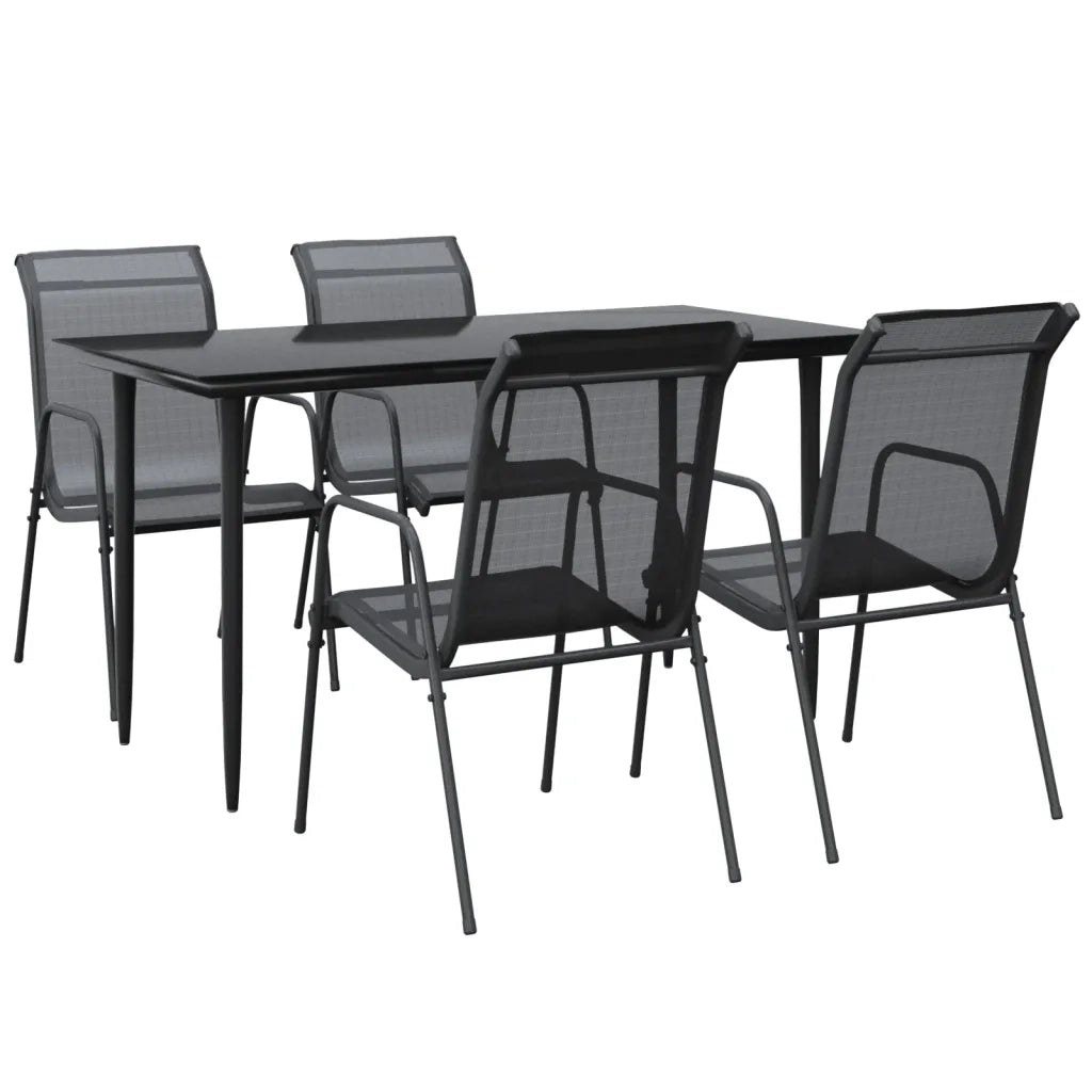 Set da Pranzo da Giardino 5 pz Nero in Acciaio e Textilene