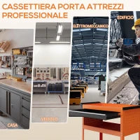 DURHAND Carrello Porta Attrezzi con Manico Laterale, Cassetto e 3 Ripiani in Acciaio, 82x35x76 cm, Arancione