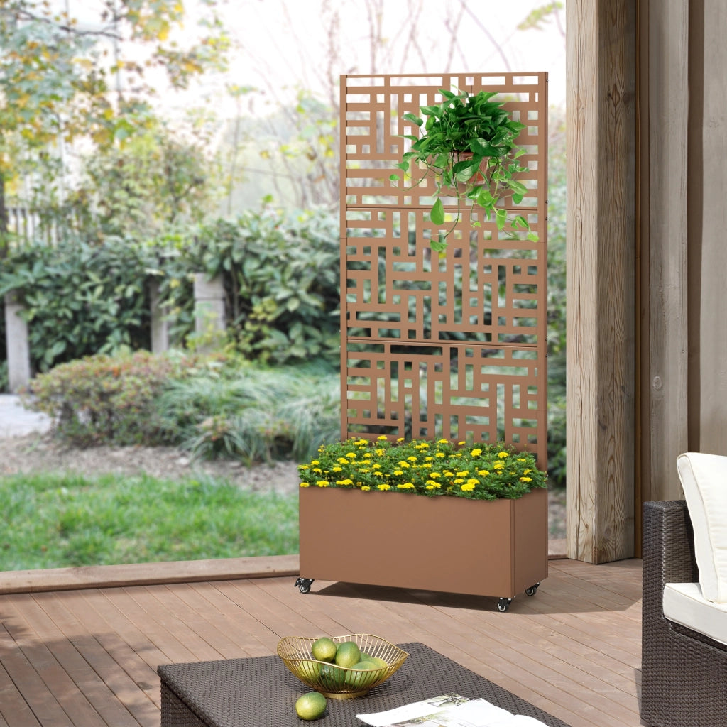 Fioriera con Spalliera Bernalda a 4 Rotelle 190 x 82 x 38 cm - Acciaio Marrone casa.pro
