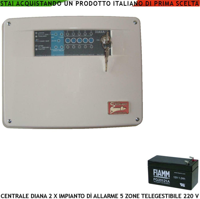 DIANA 5 ZONE CENTRALE ALLARME BATTERIA 12 V 1,2 AH SECURVERA SH-D2FCDB2ZFA