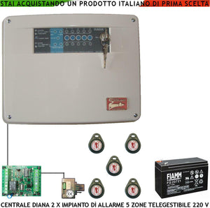 CENTRALE ANTIFURTO DIANA 5 ZONE BATTERIA 12 V 7,2 AH SECURVERA SH-D2FCULT5TC