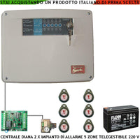 DIANA CENTRALE ALLARME 5 ZONE BATTERIA 12 V 7,2 AH SECURVERA SH-D2FCULT6TD