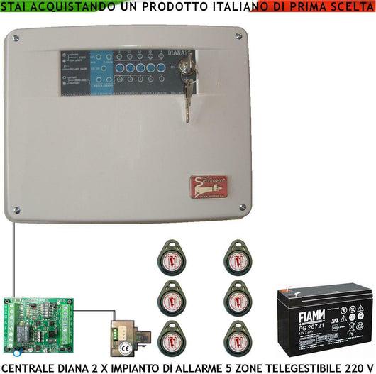 DIANA CENTRALE ALLARME 5 ZONE BATTERIA 12 V 7,2 AH SECURVERA SH-D2FCULT6TD