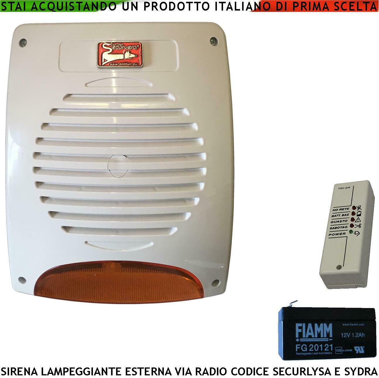 SIRENA RADIO LAMPEGGIANTE DA ESTERNO BATTERIA 12 V SECURVERA SS-SRLSLEBFTE