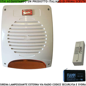 SIRENA RADIO LAMPEGGIANTE DA ESTERNO BATTERIA 12 V SECURVERA SS-SRLSLEBFTE