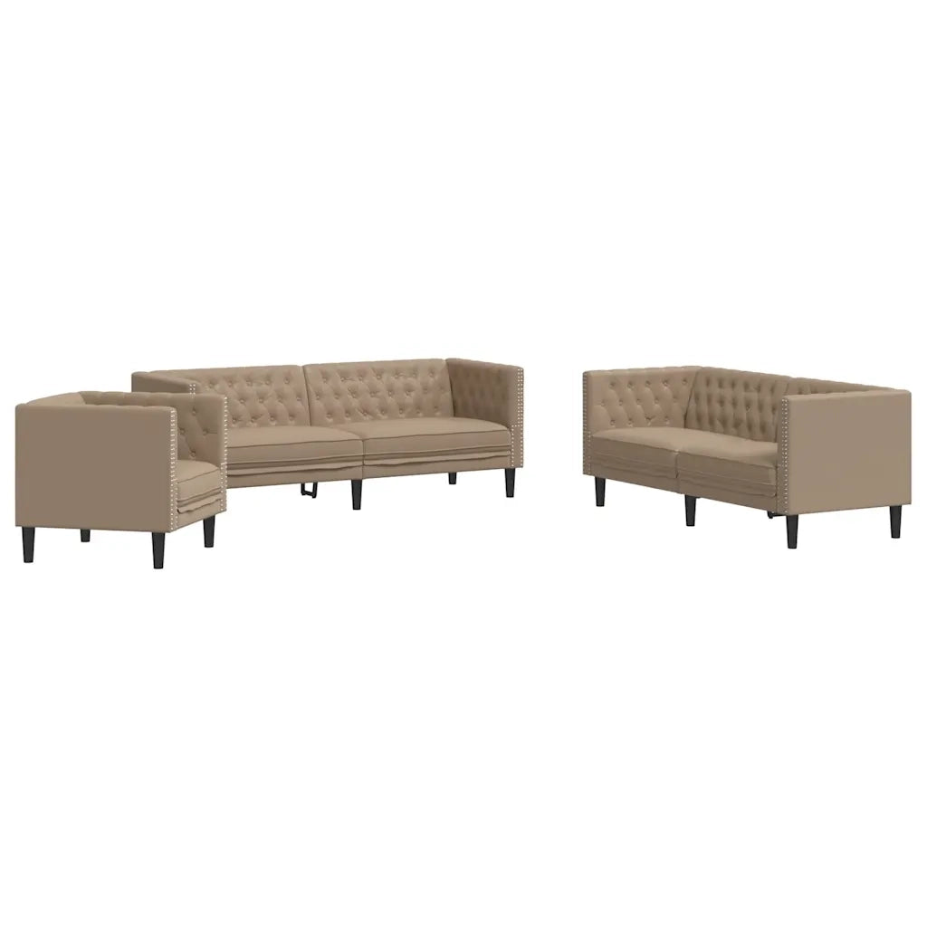 Set Divani Chesterfield 3pz Cappuccino in Similpelle 3209272
