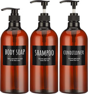 Set di shampoo e condizionatore con pompa, super set 3 pezzi, flaconi di shampoo e condizionatore vuoti, flacone per dispenser di sapone per il corpo, dispenser di plastica marrone, riutilizzabile