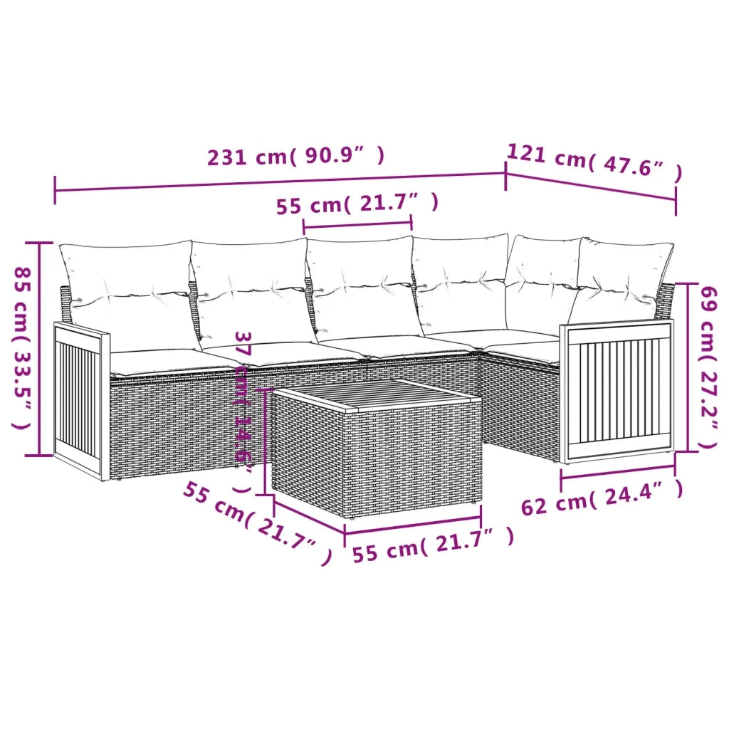 Set Divano da Giardino 6 pz con Cuscini Grigio in Polyrattan 3227635