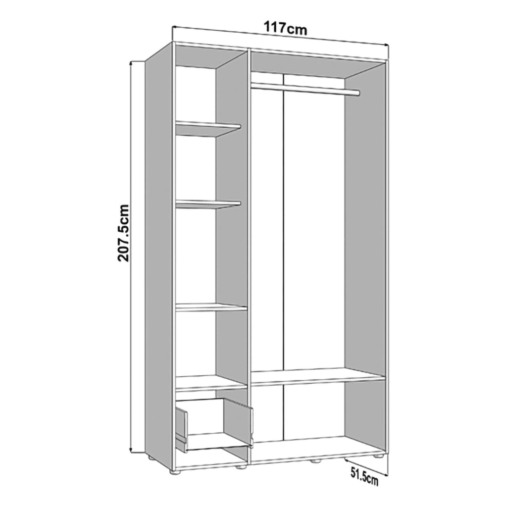 Armadio Camera da Letto Patzcu, Guardaroba 3 Ante Appendiabiti, 117x52 cm Bianco Opaco