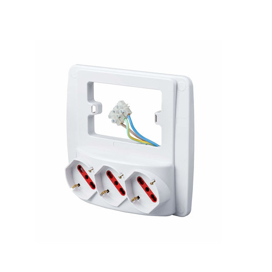 Multipresa da parete con 3 prese schuko bivalenti 10/16A 250V per placche 3posti BIANCO