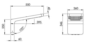 Soffione doccia a 3 getti, in acciaio con braccio integrato