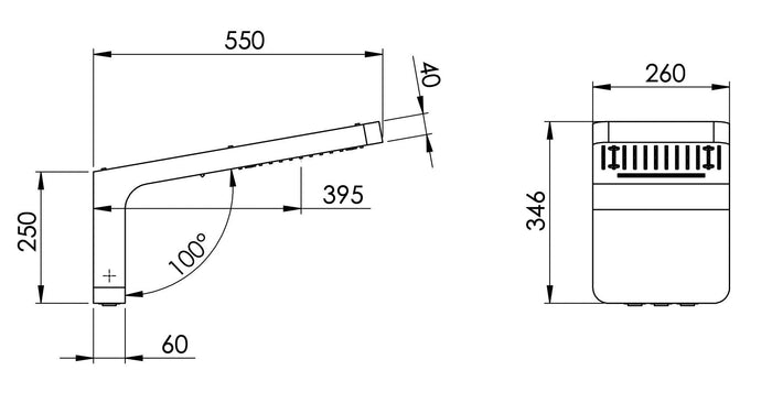 Soffione doccia a 3 getti, in acciaio con braccio integrato