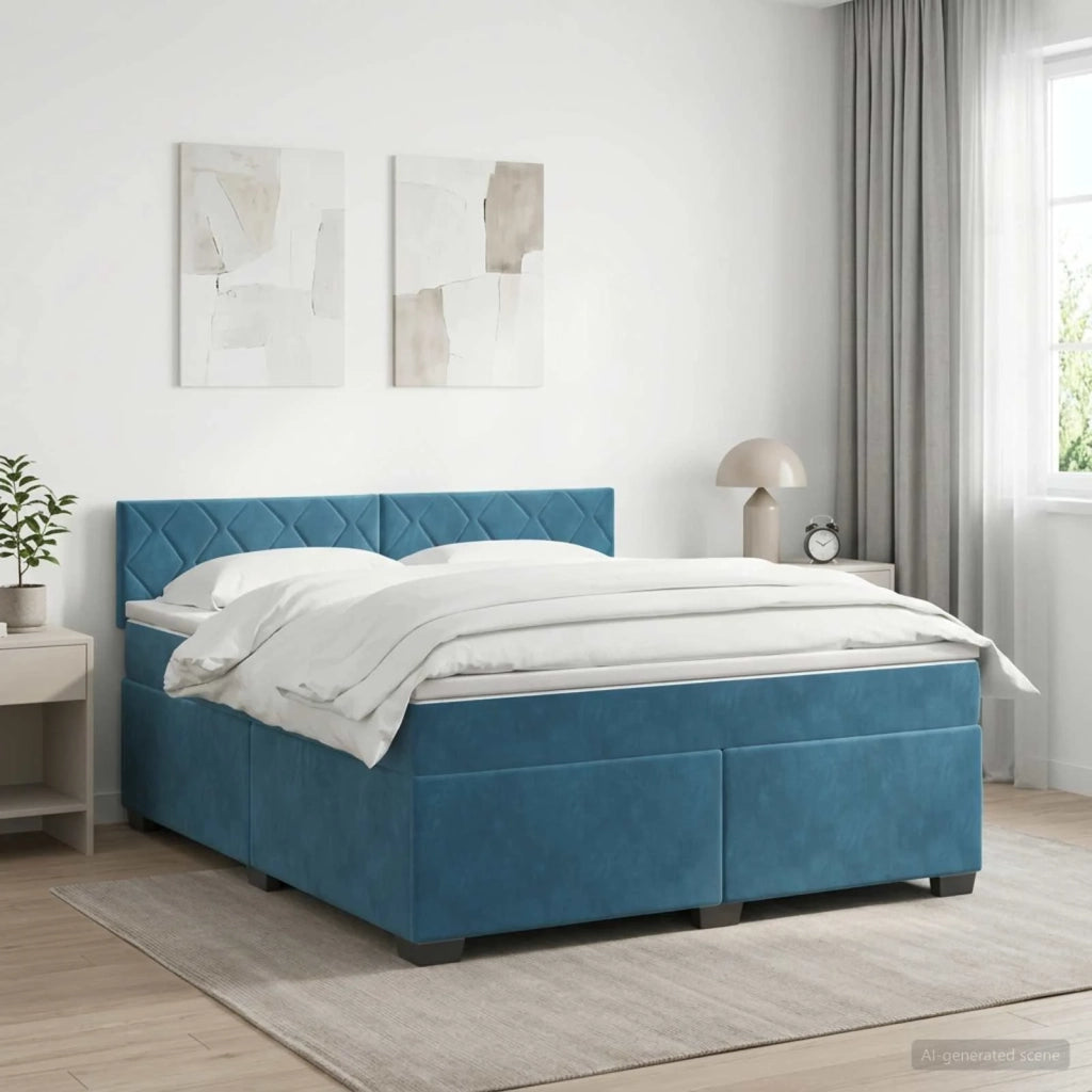 Letto box spring con materasso Blu Scuro 140 x 200 cm Velluto 3450738