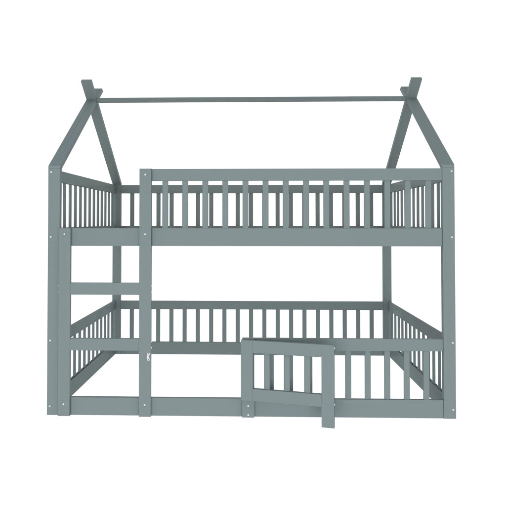 Letto a castello per bambini 140x200 cm con scala; design alto e basso; grigio